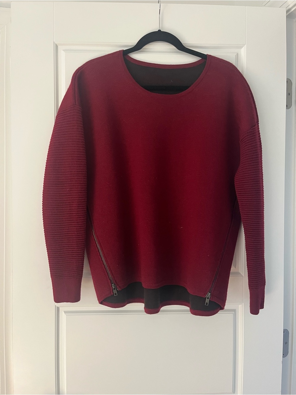 J. Crew Ribbed-Sleeve Crewneck Sweater - Deep Wine